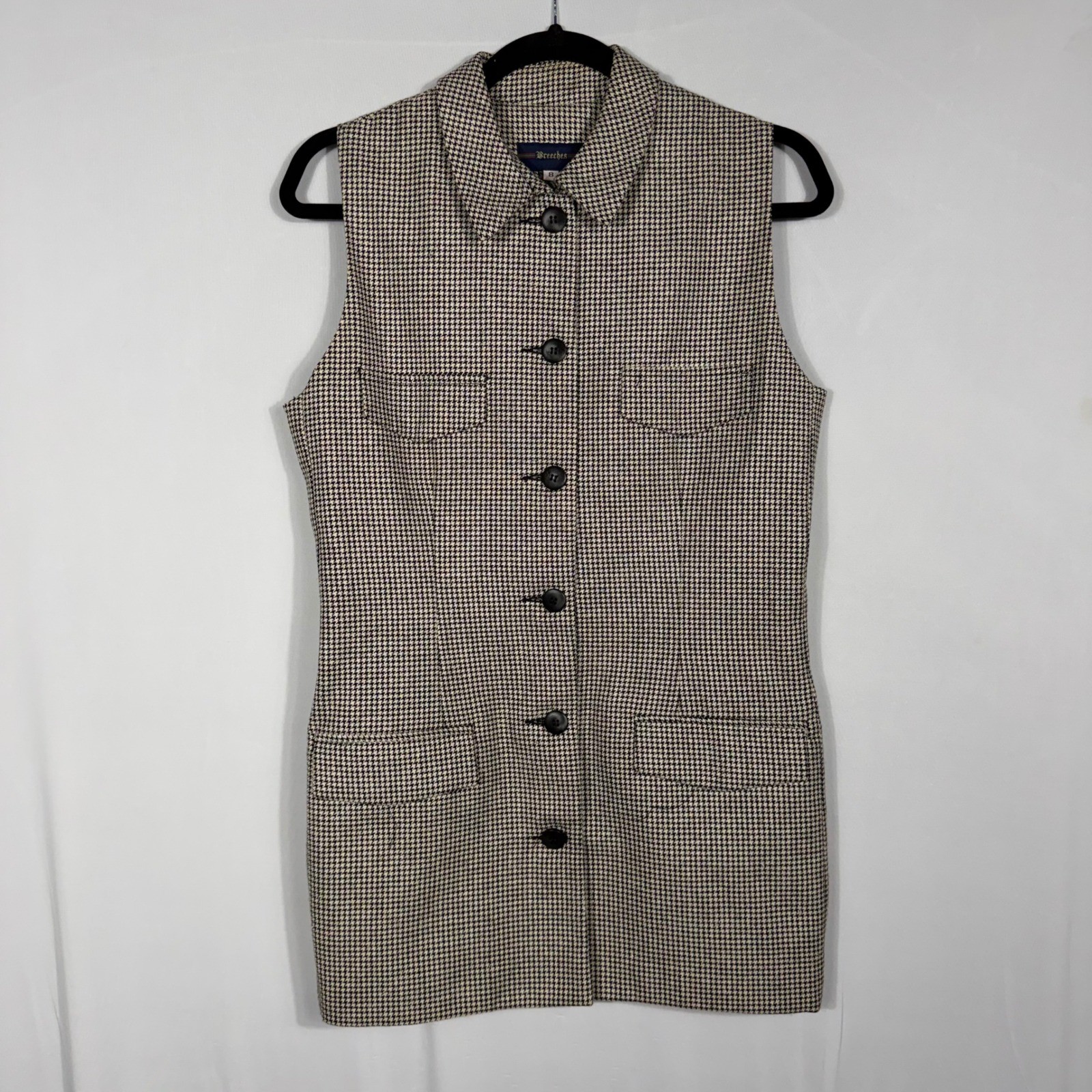 Vtg Breeches Houndstooth Silk Wool Shift Dress Sz 8 Blk & White Mod 60s 70s USA