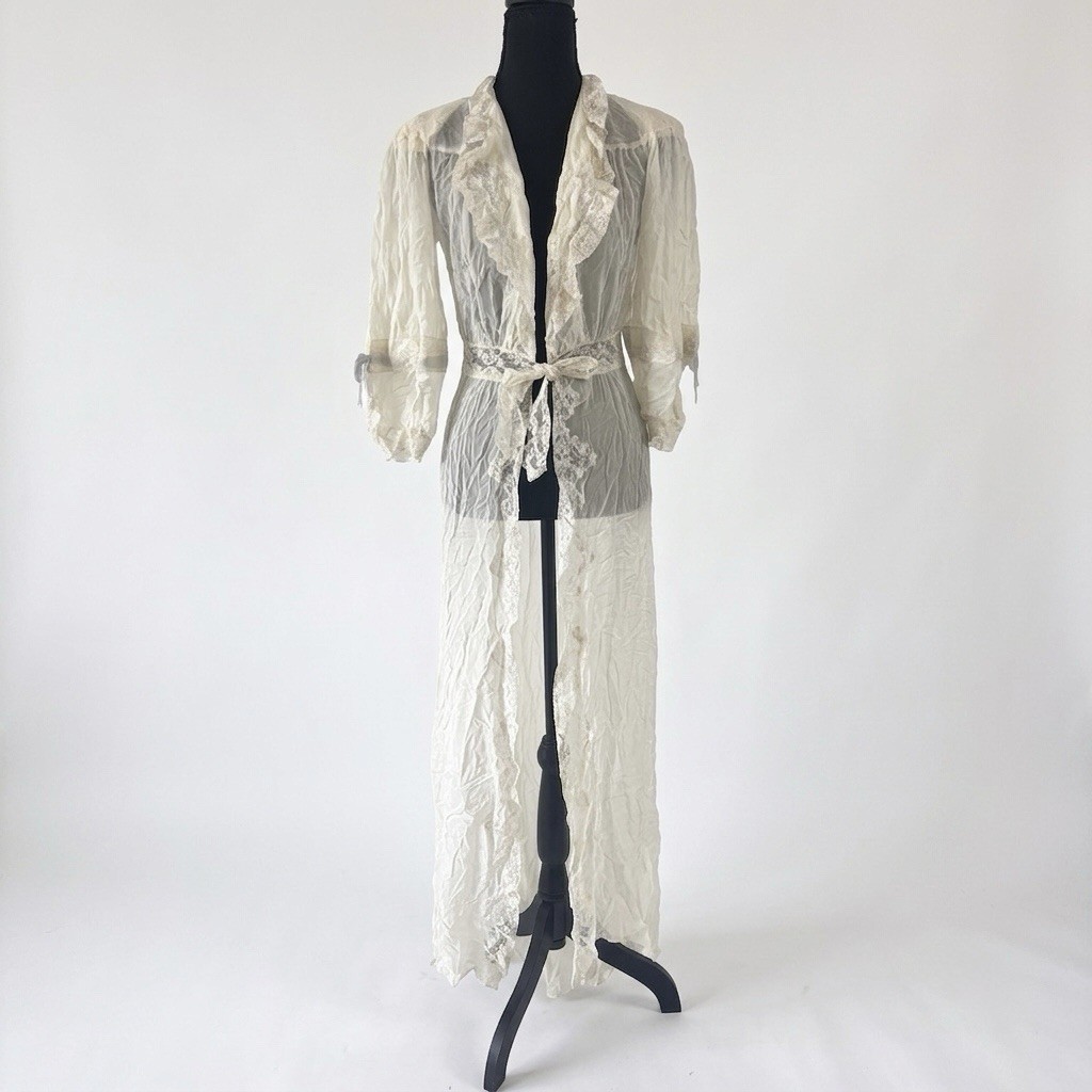 Vintage Edwardian Sheer Nightgown Lace Robe Ethereal Victorian Sheer FLAWS~AS IS