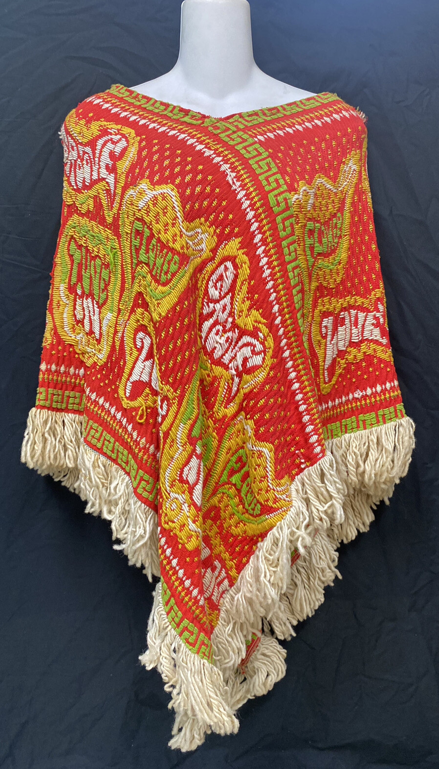 OOAK 1960s MADE IN GREECE Hippie Boho Groovy Woodstock ￼Fringed Shawl Handmade