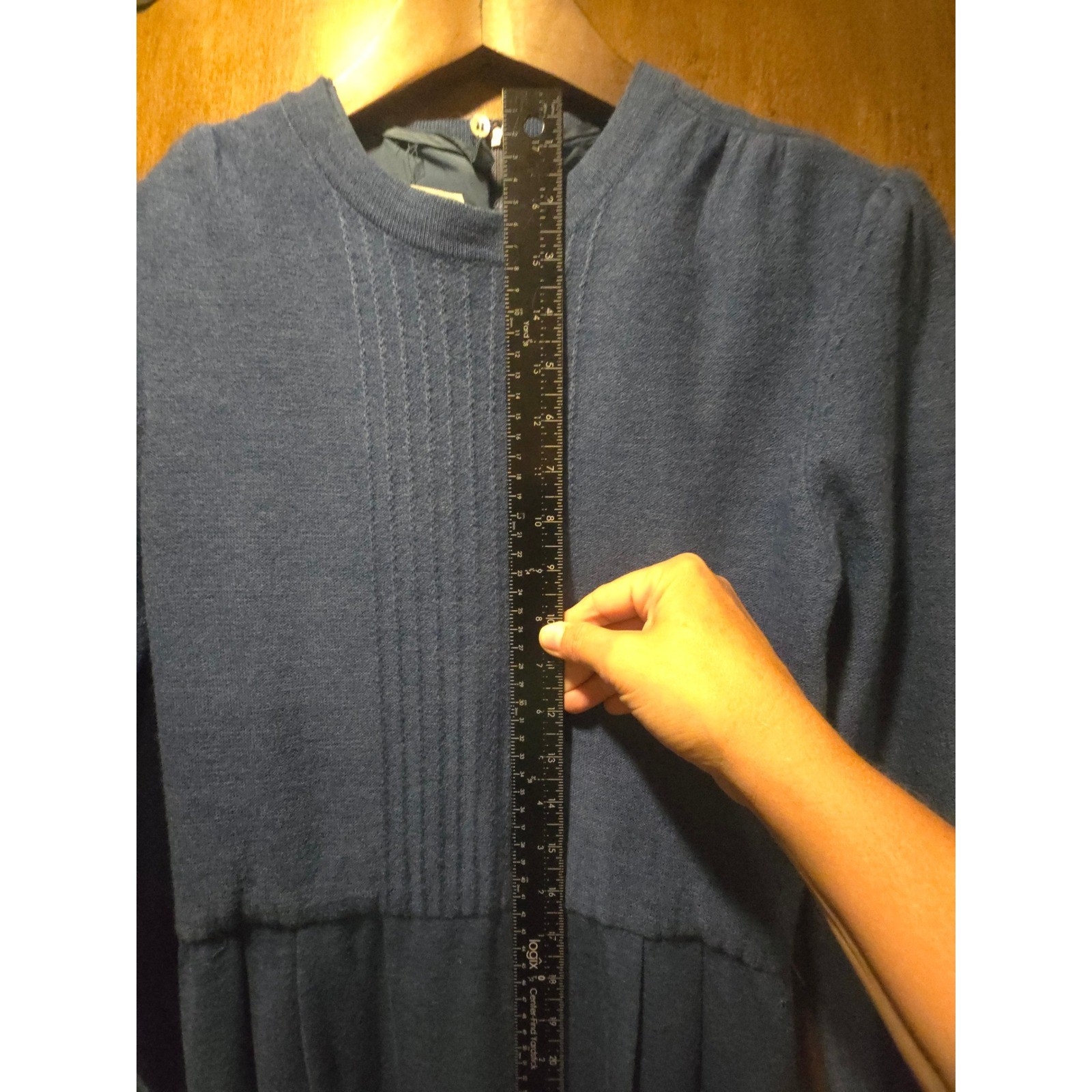 Ciao Ltd Vintage Blue 100% Pure Wool Knit Midi Dress Long Sleeve XS Hong Kong