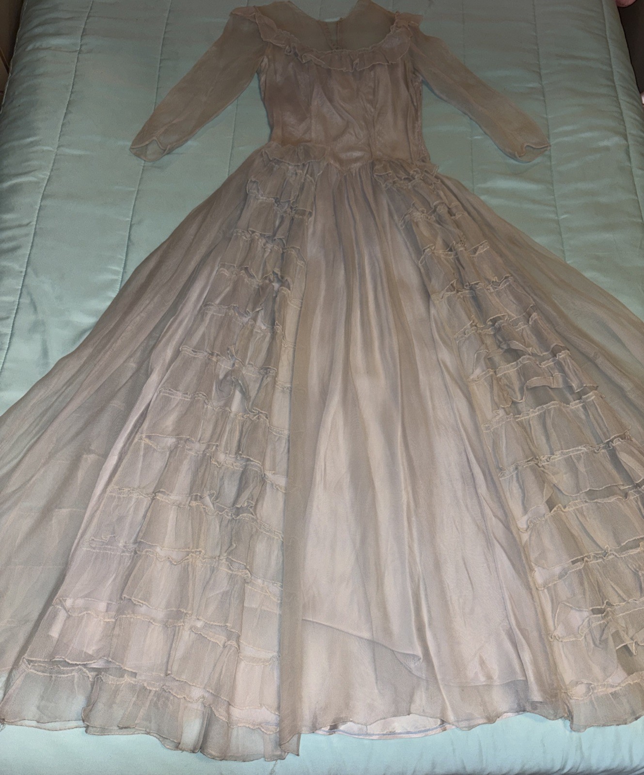 Vintage 1930s Gray Blue Regency Southern Belle Formal Evening Ball Gown S As Is