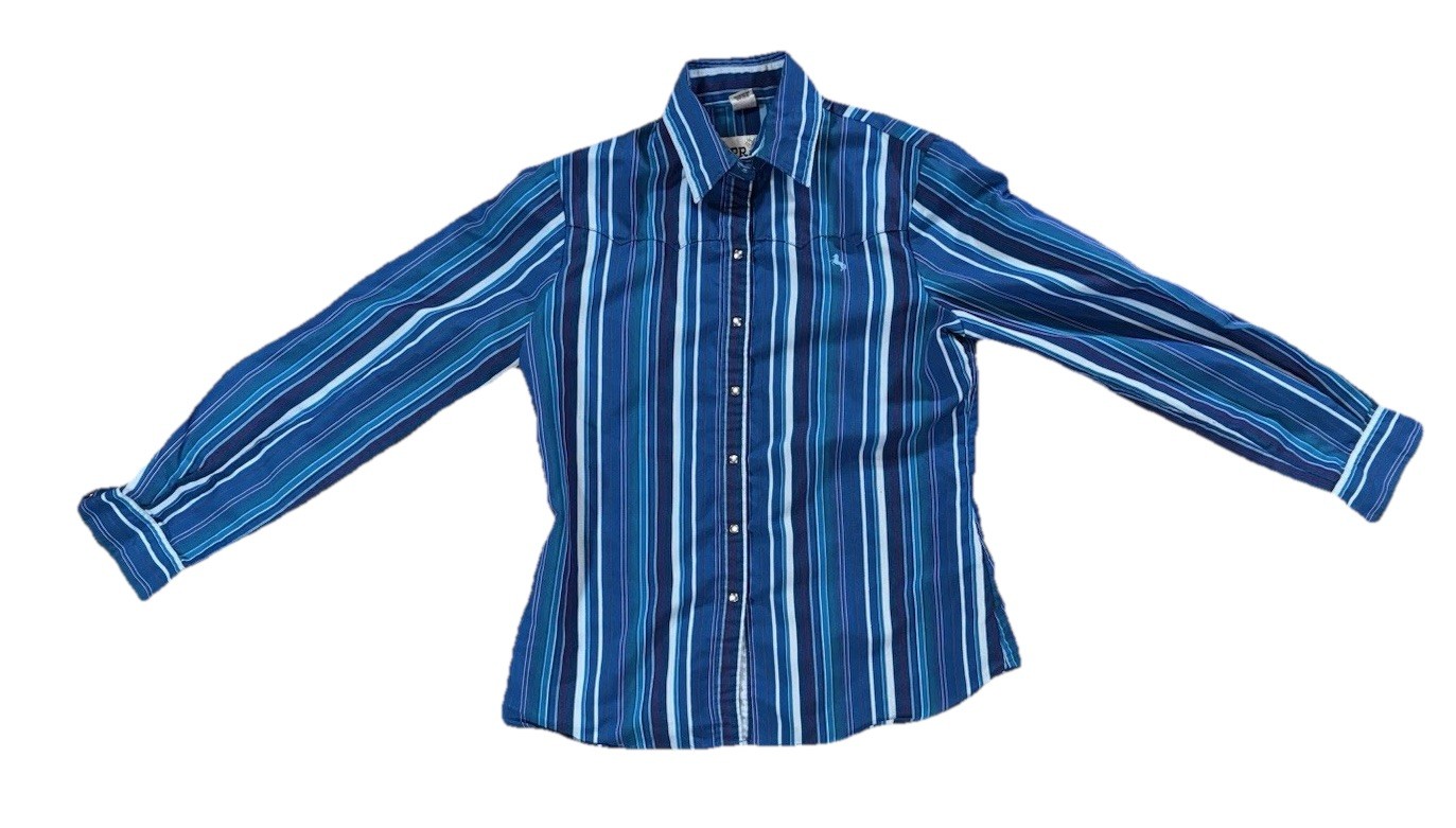 Prior Womens Med Vintage Imperial Westerns Rockabilly Blue Plaid Cowgirl Shirt