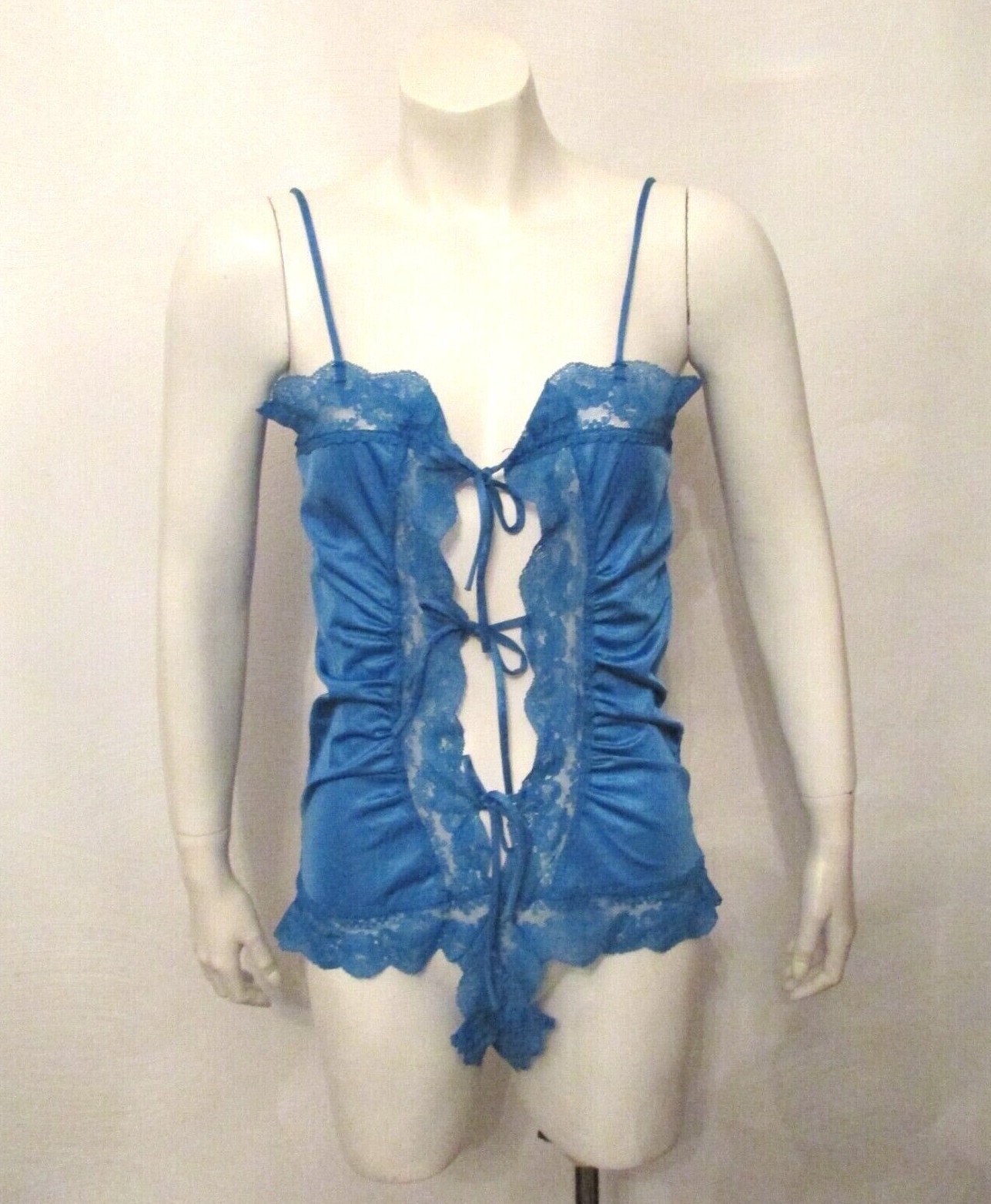 60’s Elissia Silky Nylon Lace Trim High Leg One Piece Teddy Bodysuit M USA made