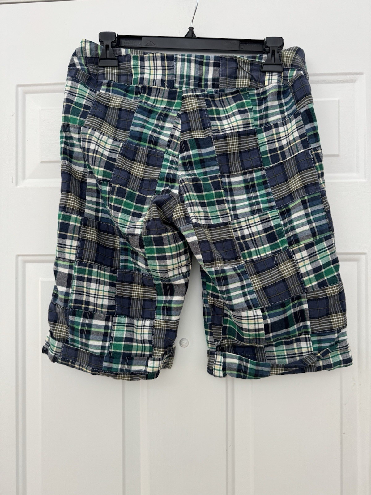 Cambridge Dry Goods Women’s Navy & Green Patchwork Madras Bermuda Shorts -Size 4
