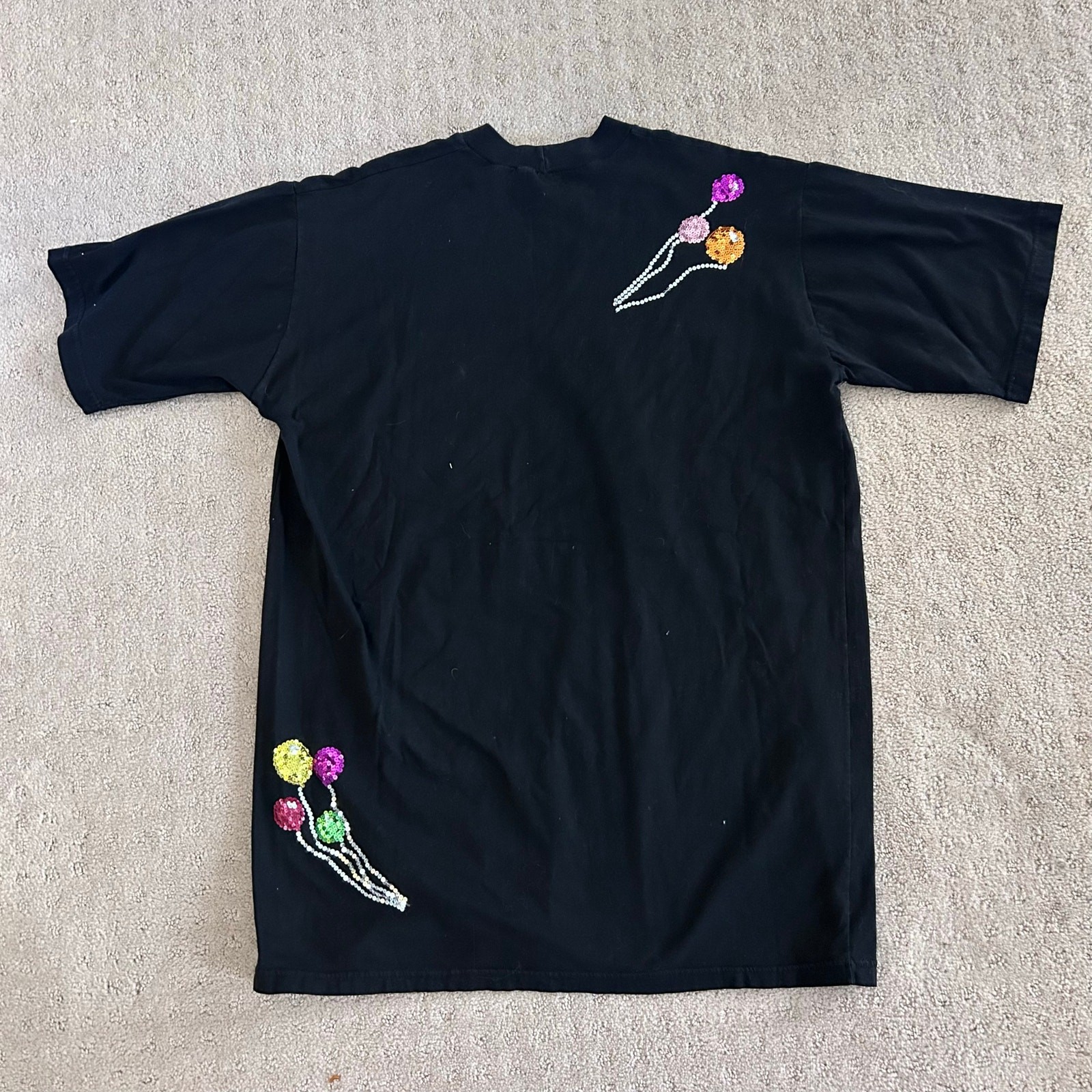 Vintage Sequin Graphic Tee 80s Party Balloon Theme One Size