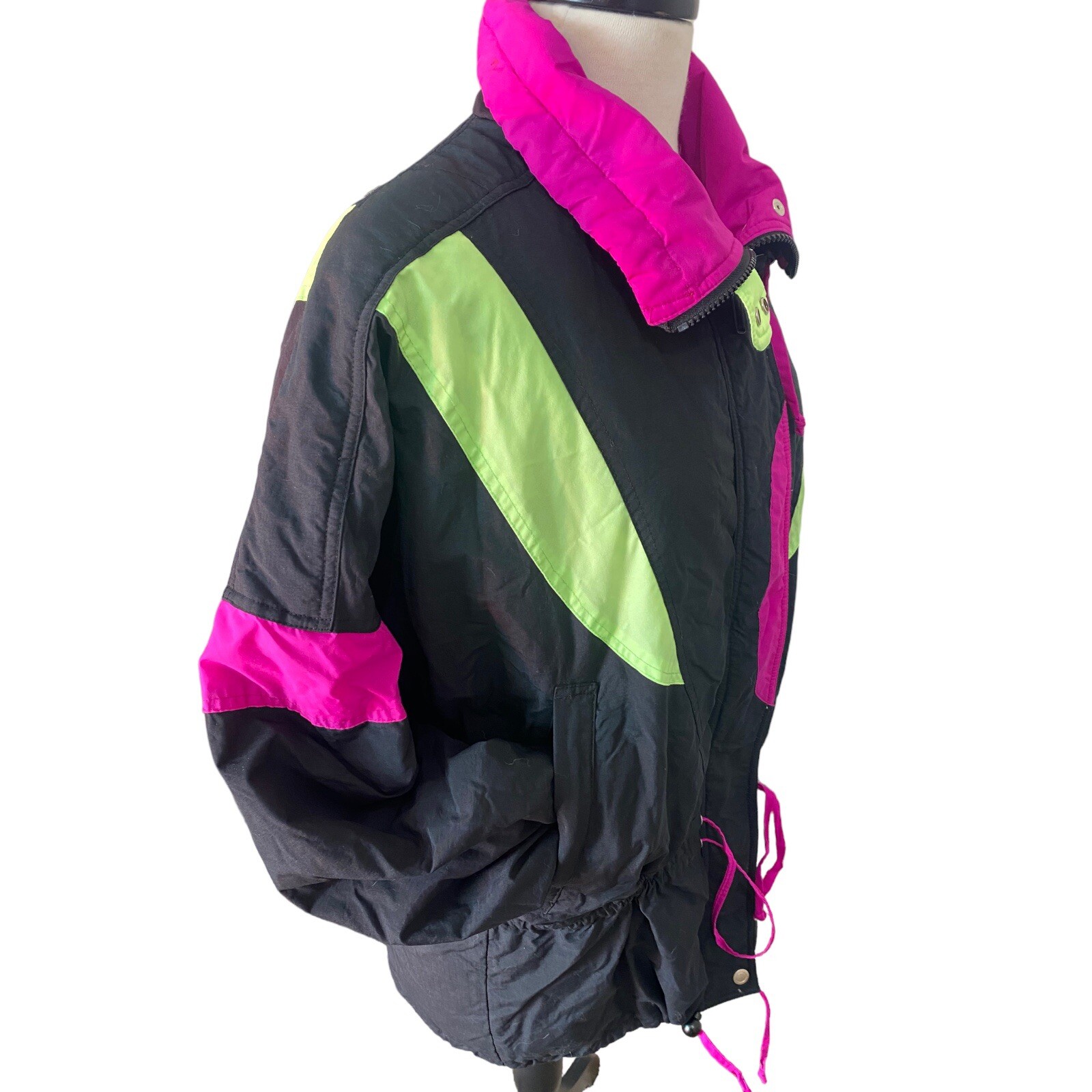 VTG Retro Cornice Color Block Black Purple & Neon Green Ski Jacket Ladies Sz M