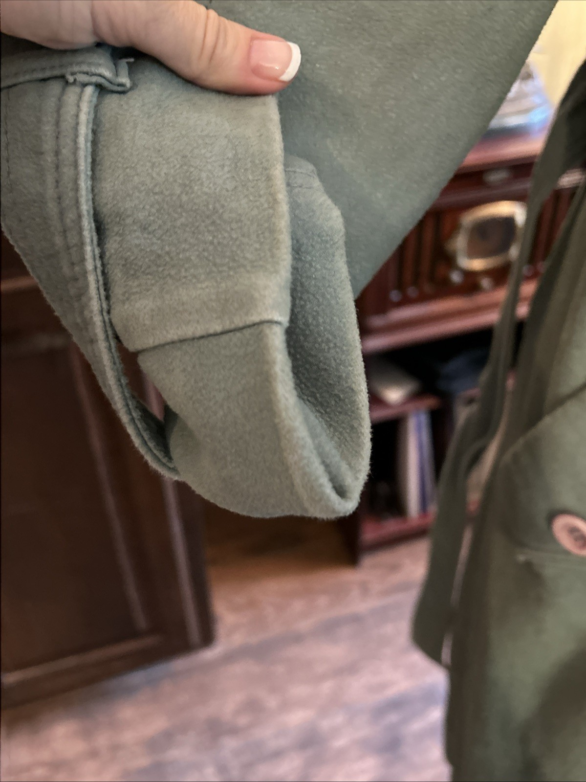 1970’s Outer Banks By Jerold Sage Green Suede Cloth Belted Trench Coat Sz S
