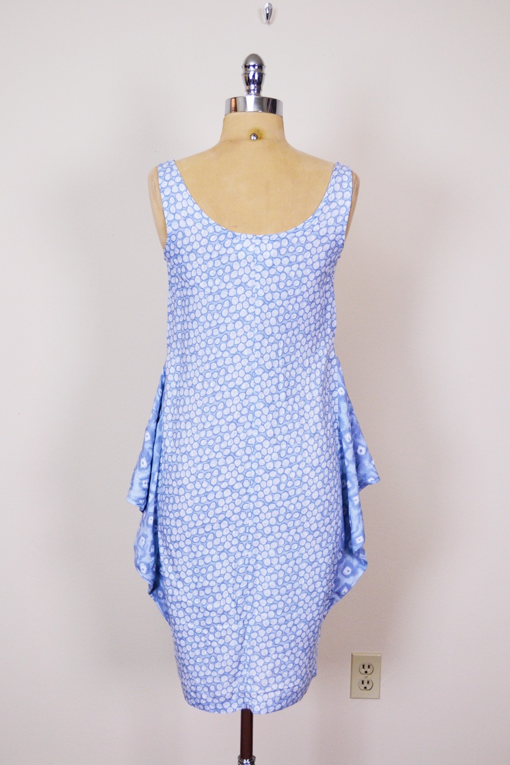 Vtg 80s 90s Abstract Print Avant Garde Peplum Skirt Side Flap Midi Sun Dress XS