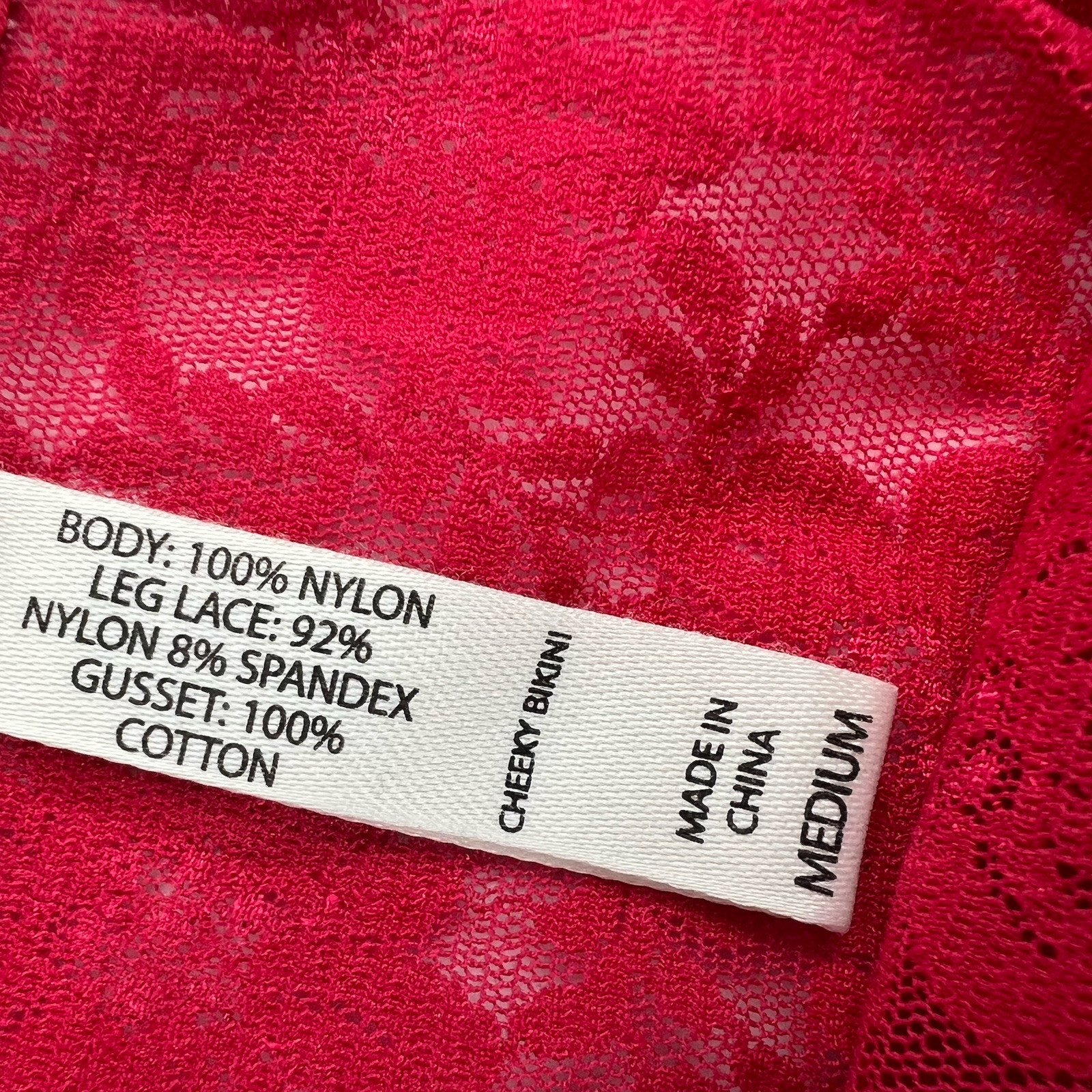 Vintage Soma Panties Size Medium Sheer Nylon Lace High Cut Cheeky Bikini Red