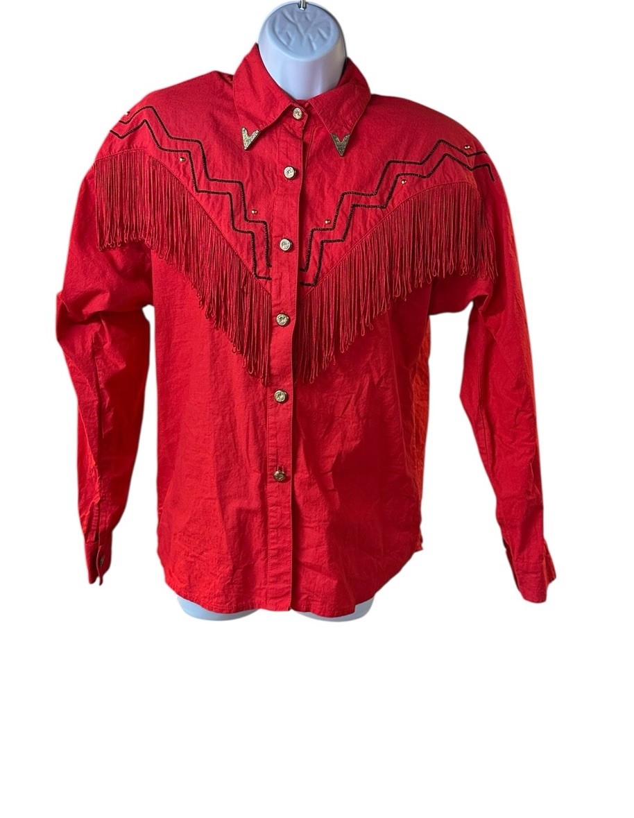 Vintage Lilia Guilty Red Fringe Rodeo Western Cowgirl Shirt Sz Small USA