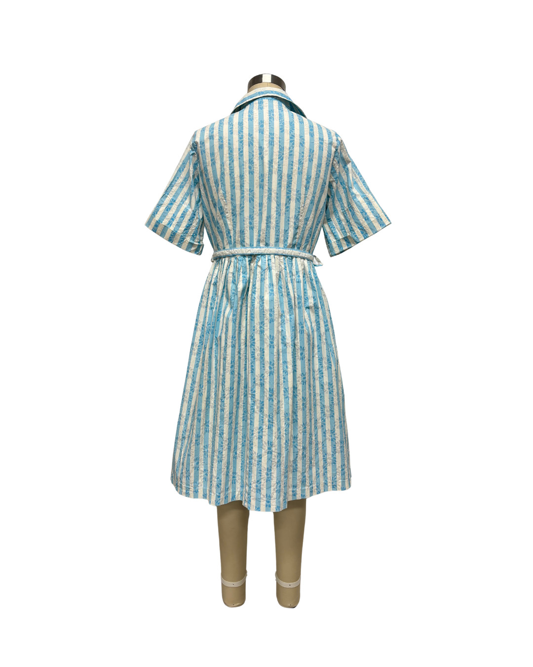1950s AQUA STRIPED FLOWER EMBOSSED DRESS | 1950s TURQUOISE STRIPED TAFFETA DRESS
