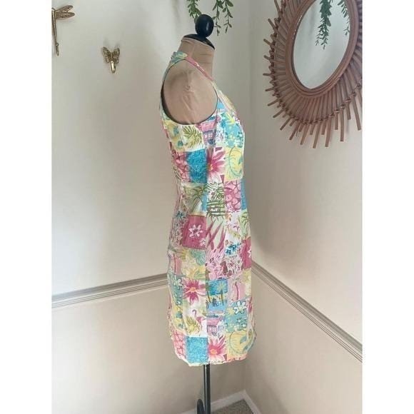 Vintage 90s Yves Cosette Depeche Mode Patchwork Tropical Dress