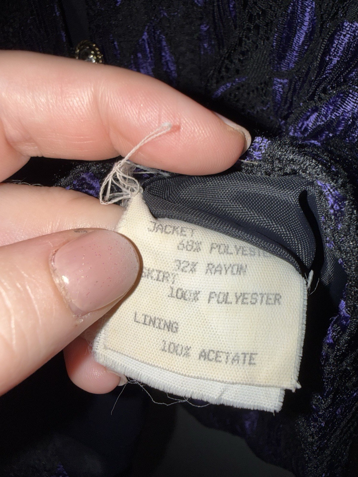 Roots Of London Vintage 80s Glam Puff Sleeve Glitter Top Purple buttons 10