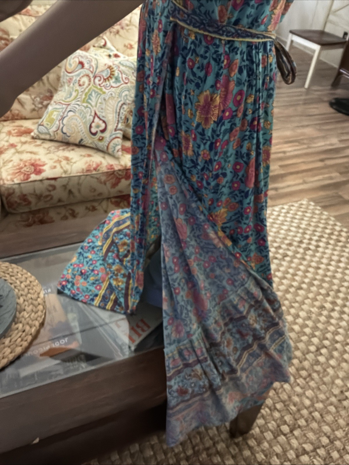 VINTAGE Hippie Women’s Wrap Dress Floral V-Neck Tiered Hemline Boho Size XXL