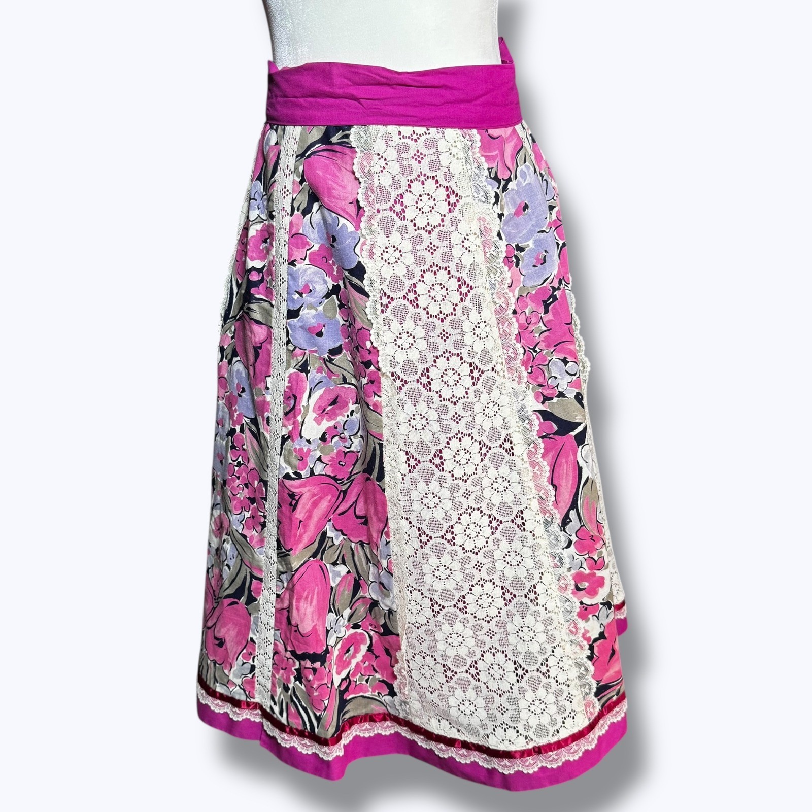 VTG 70s Carefree Fashions Floral Lace Panel Skirt Dress Cottage Prairie Hippie