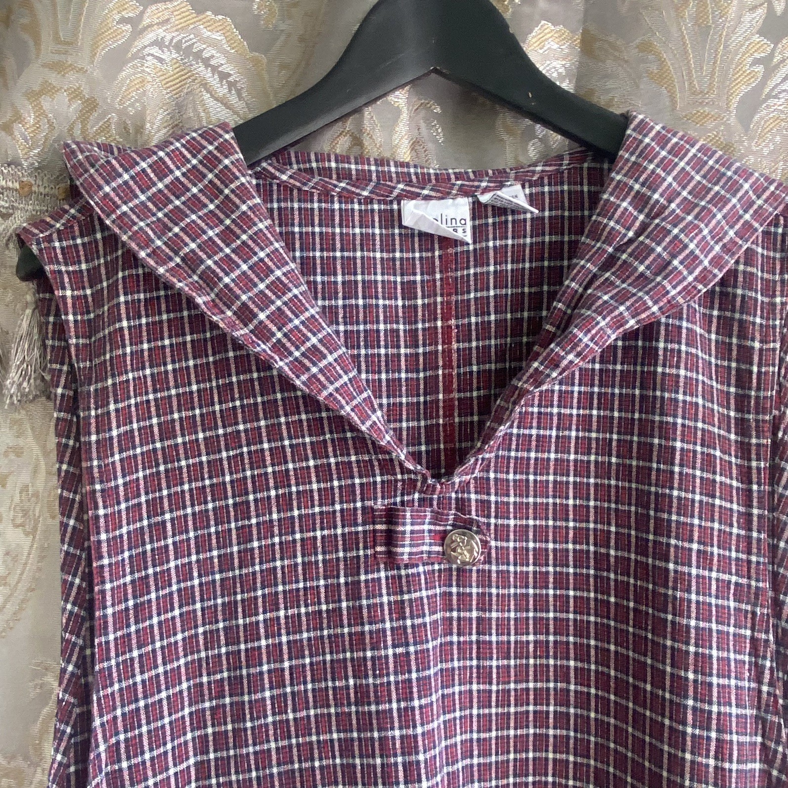 Carolina colours plaid jumper/ pinafore dress w sailor collar & buttons 16