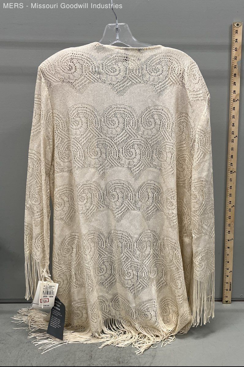 Vintage 90s SL Fashions Champagne Gold Fringe Crochet Open Cardigan NWT Sz 18W