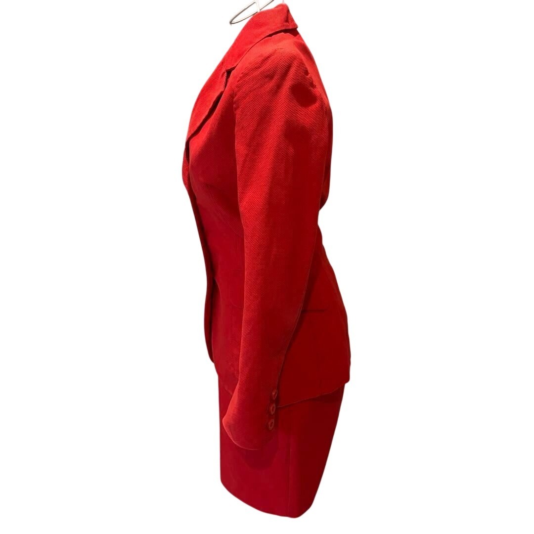 Vintage Fendi 365 Red Textured Piqué Blazer and Skirt Suit Set Size IT 38