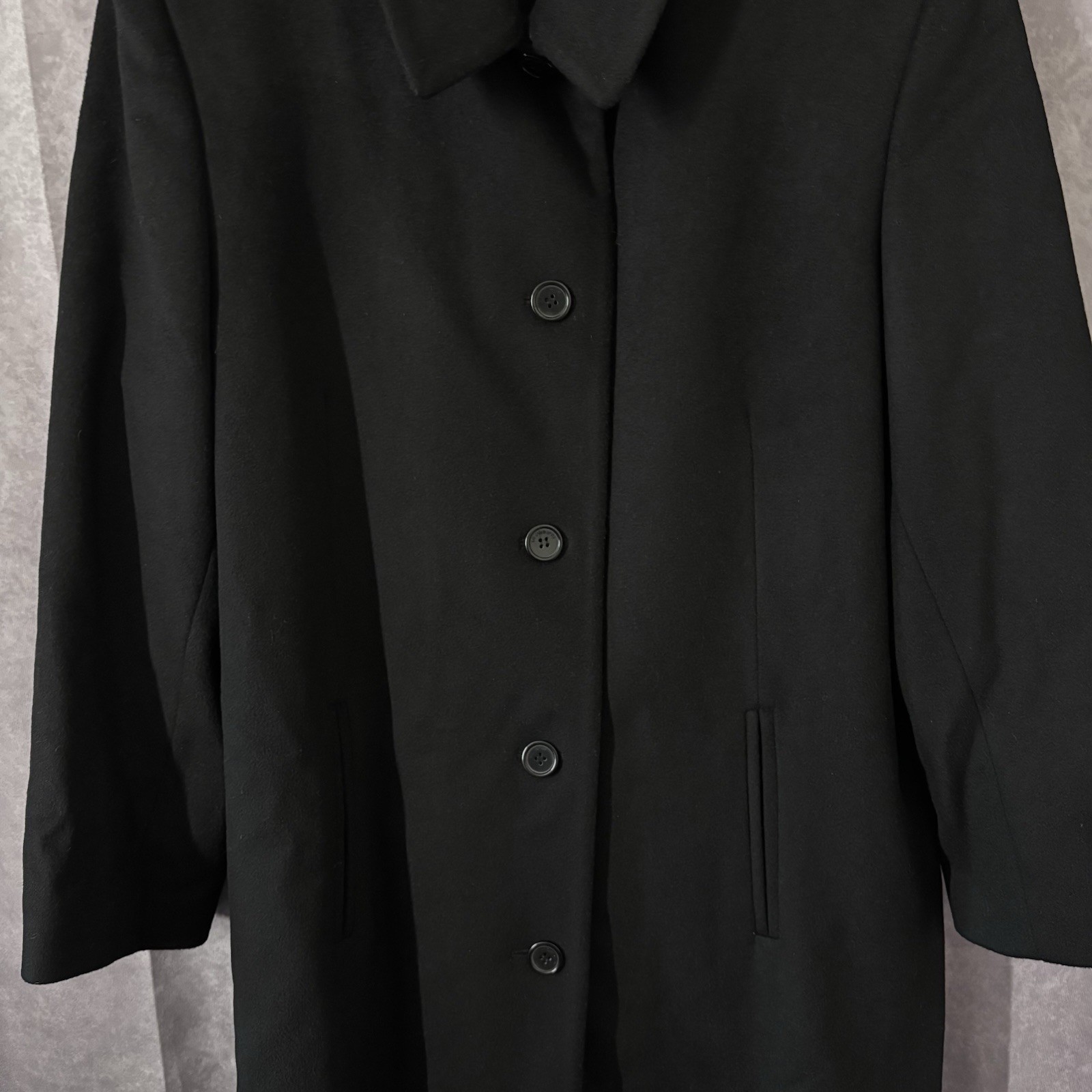 Vintage Liz Claiborne Plus Size 18 Long Black Wool Trench Coat Overcoat