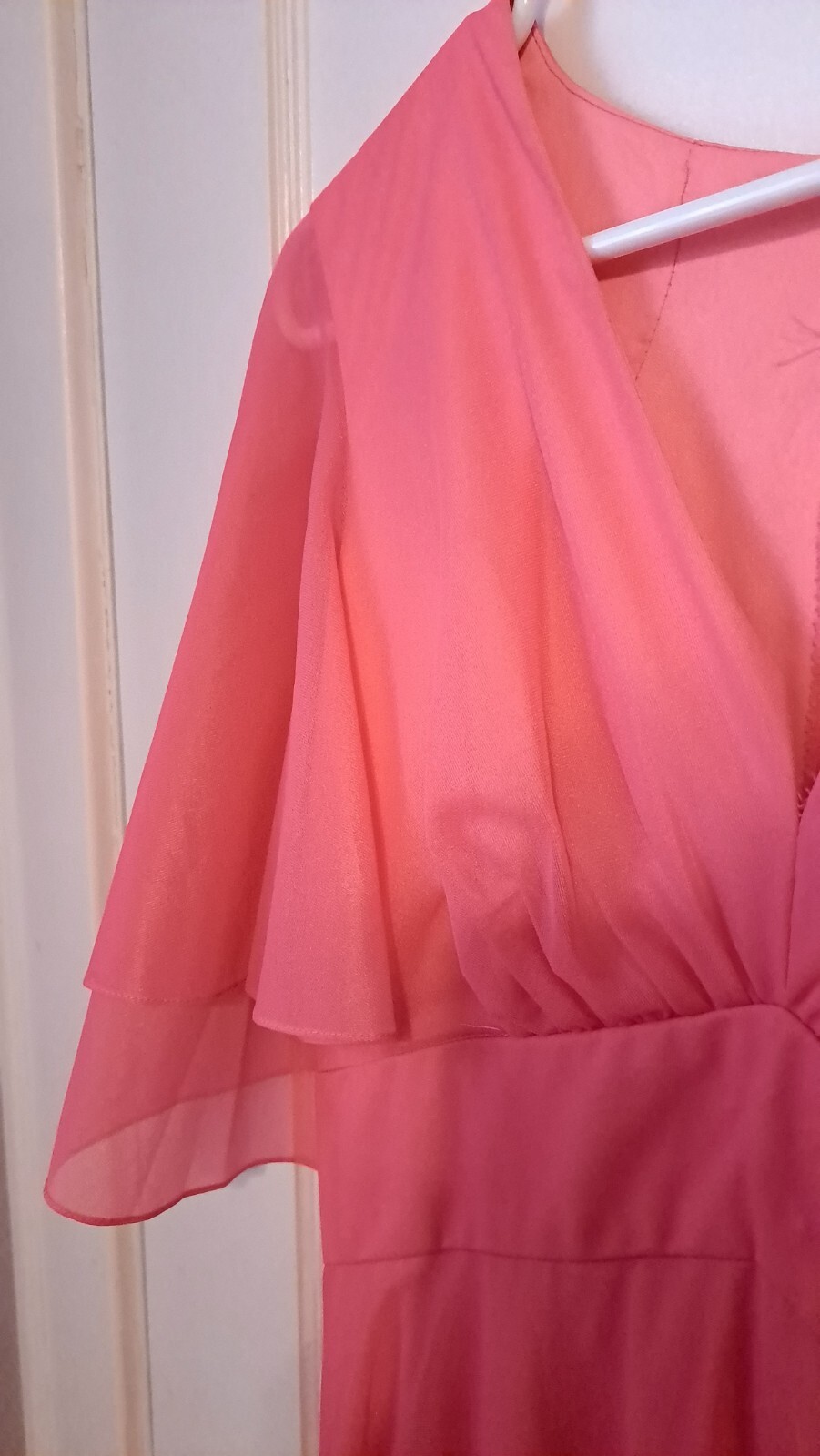 Pink 70s Long Flowy Empire Waist Dress Chiffon Butterfly Sleeves Medium/6