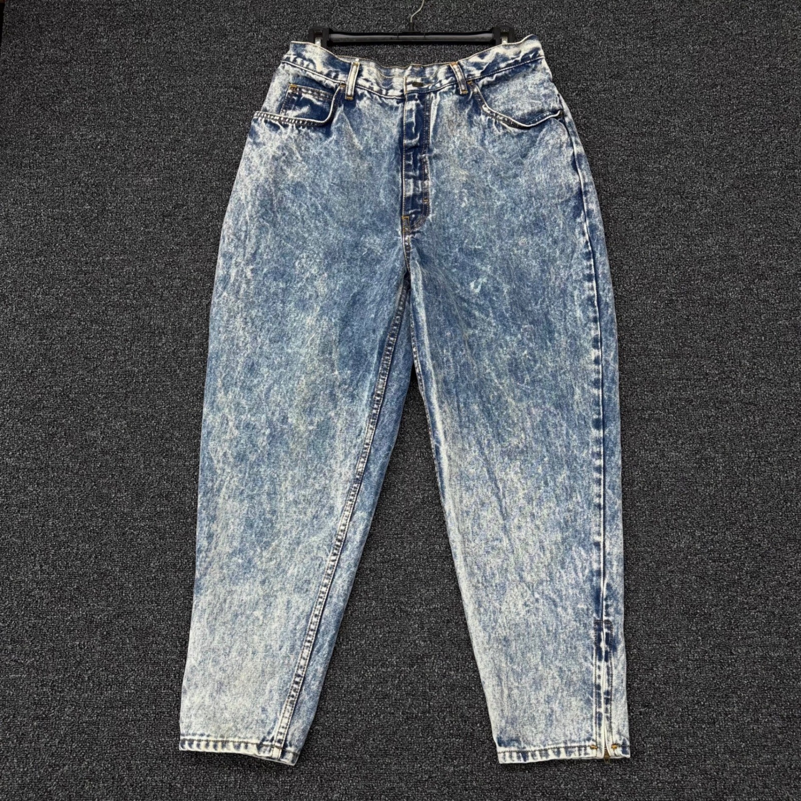 Vintage Sasson Acid Wash High Rise Tapered Ankle Zip Jeans 34/20W Made in USA