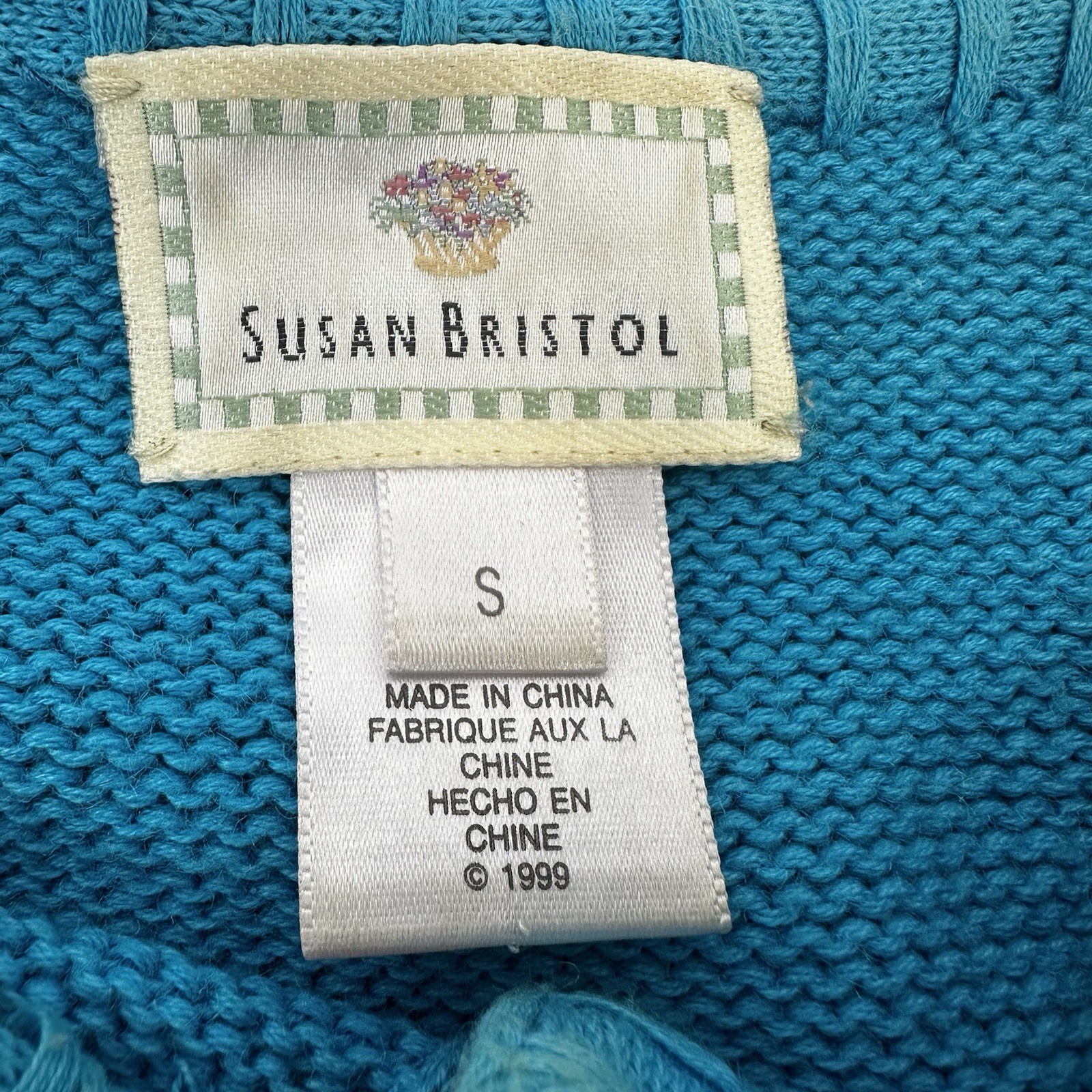 Susan Bristol VTG 1999 Parrot Cardigan Tropical Bird Knit RamieCotton Y2K S READ