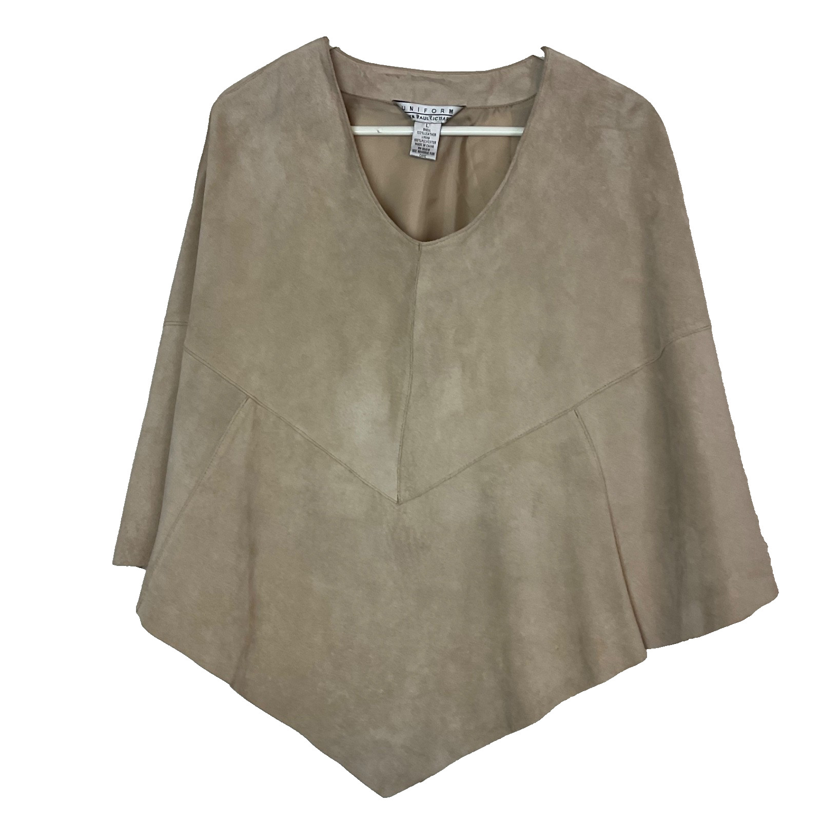 Vtg Uniform John Paul Richard Suede Leather Poncho Buckskin Tan Lined Western L