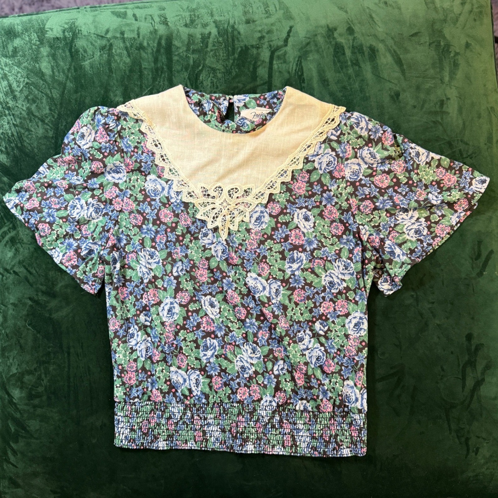 Vintage Frejani Floral Lace Collar Blouse E81721 Made in USA Size 12