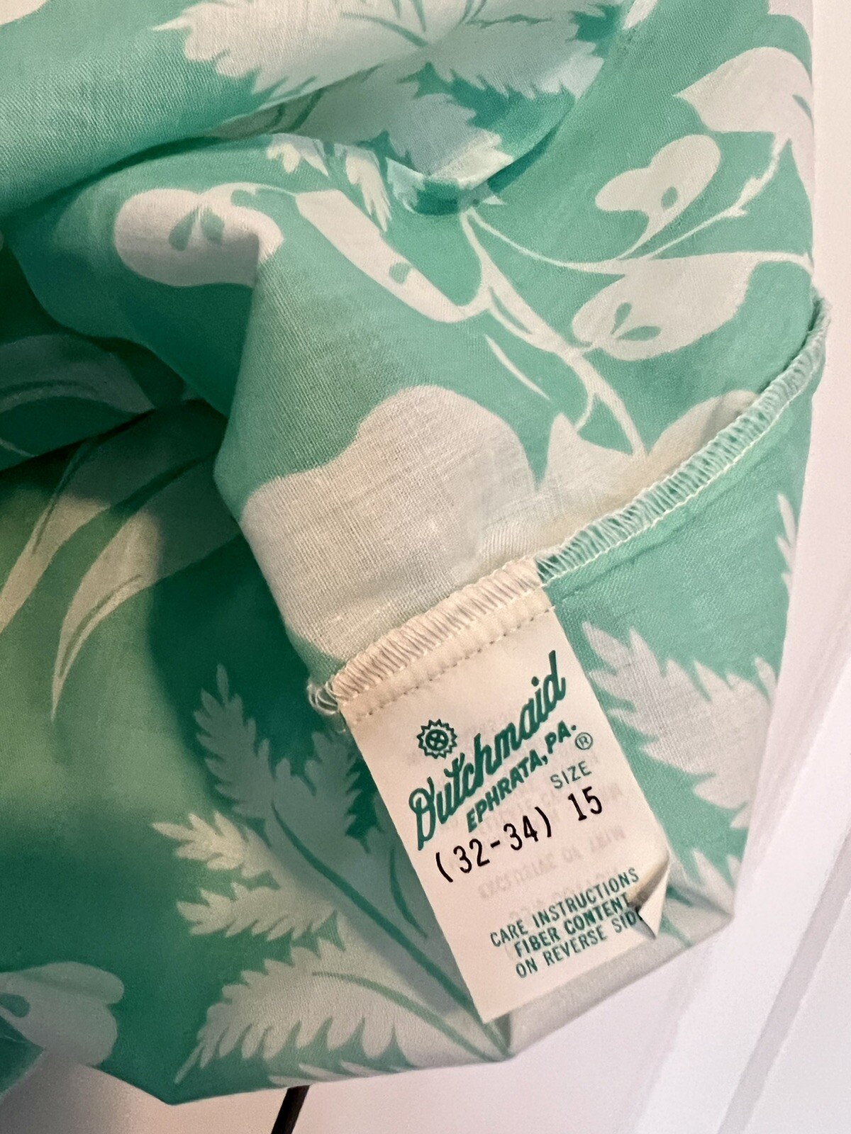 VTG Dutchmaid Nightgown House Dress Green Floral Eyelet Collar Size 15 MediumNOS