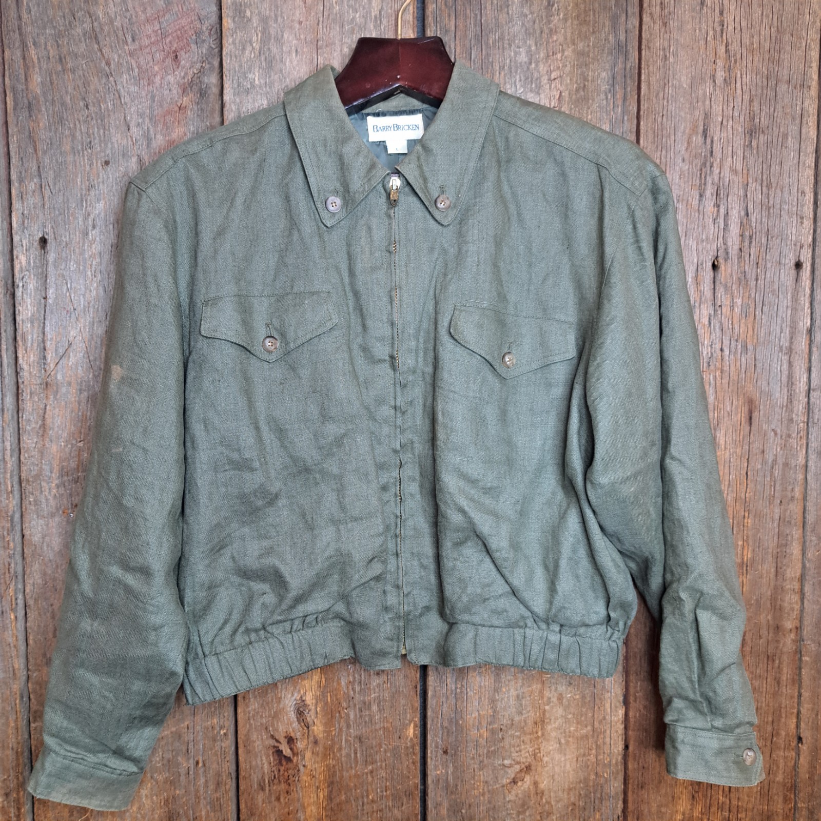 Vintage 80s/90s Retro Gorp Linen Cropped Bomber Jacket Women’s L Barry Bricken