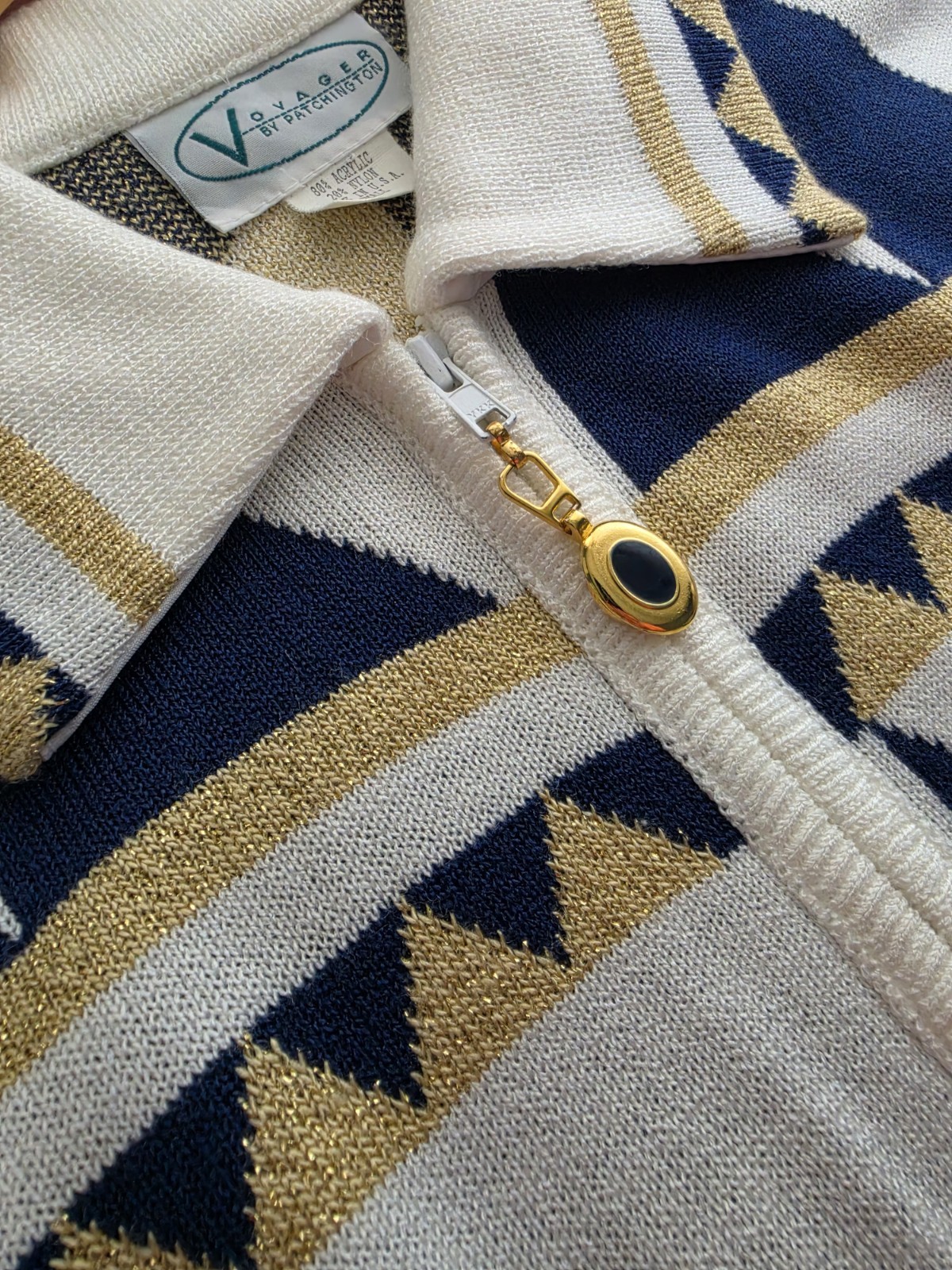 Vintage 80s Voyager by Patchington Zip Front Sweater USA Nautical Size Small