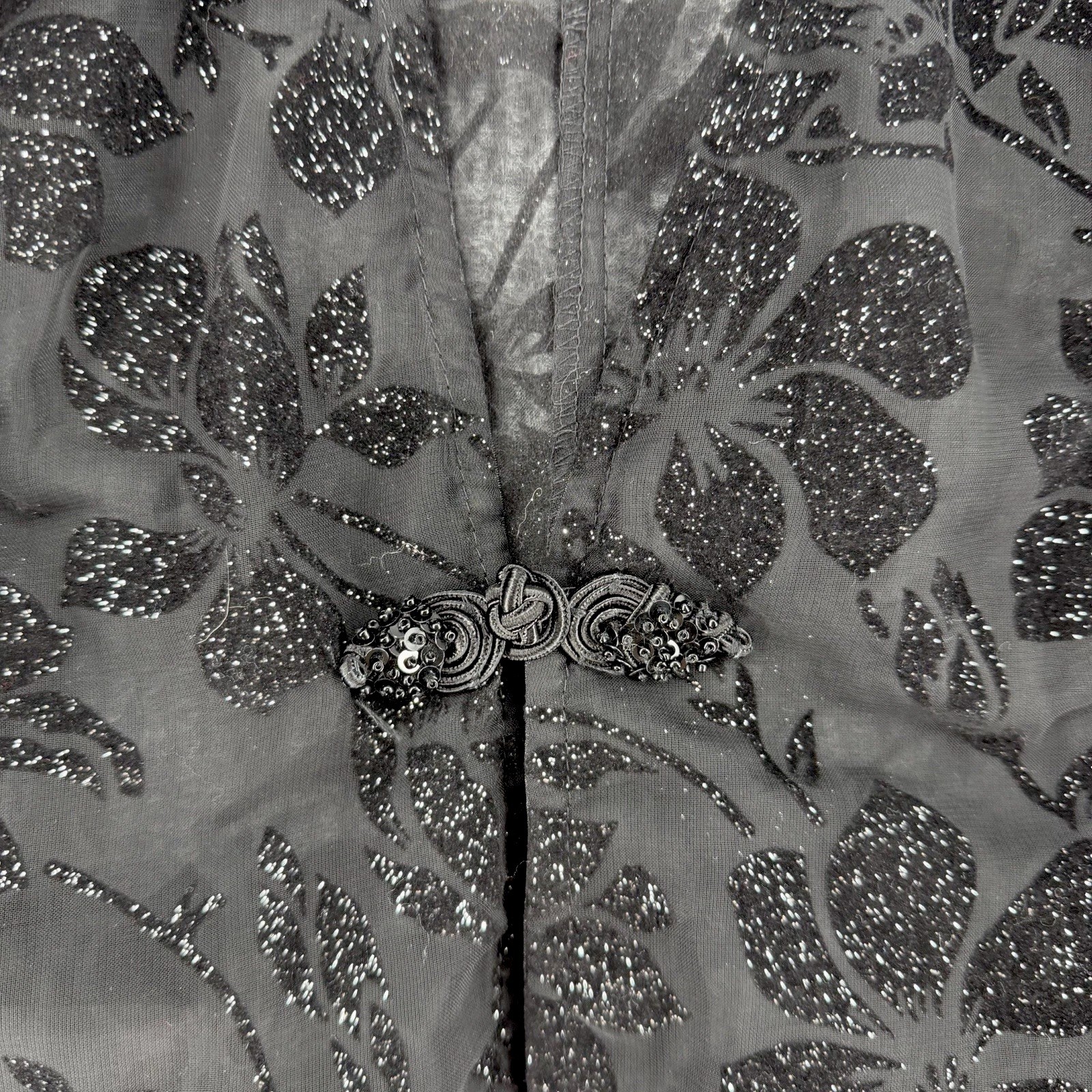 Vintage whimsy goth sheer glitter mesh cardigan fairy grunge black size 14 large
