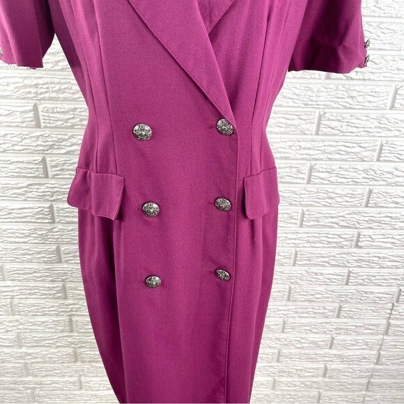 Vintage Jessica Cole Magenta Collared Double Breasted Midi Dress Size 10