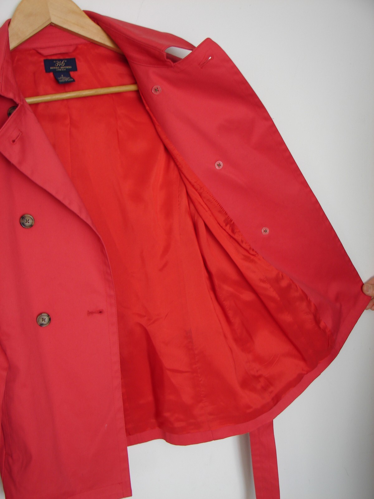 Brooks Brothers 346 Women’s Red Double Breasted Lined Jacket Trench Coat Belted