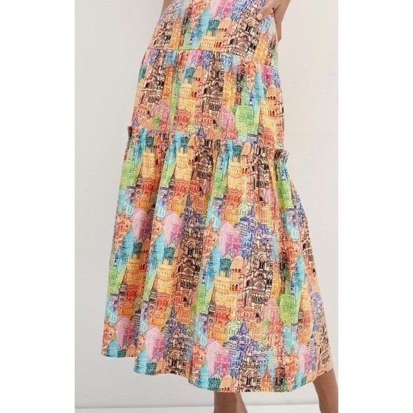 Anthropologie eva franco vila tiered cityscape rainbow skirt