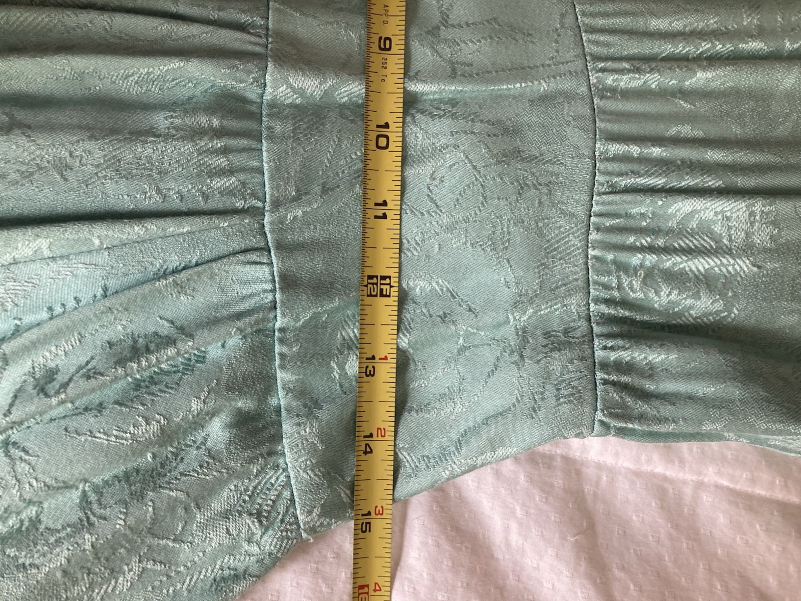 JSJ Vintage Aqua Jacquard/Brocade Dress With Lace & Pearls Size 7/8 Made In USA