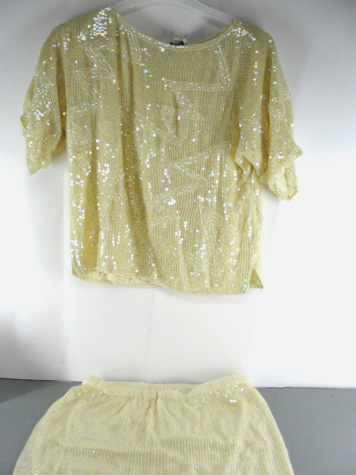SWEE LO WOMENS 100% SILK HAND BEADED 2pc SKIRT BLOUSE DRESS SET SIZE L VTG RARE