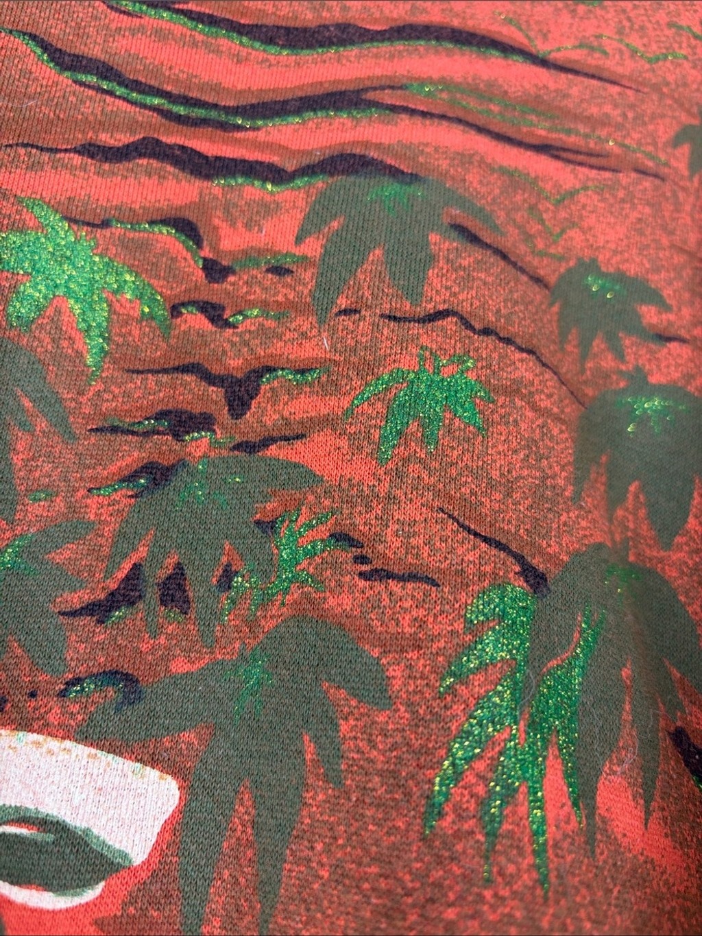 Vintage Sweatshirt Womens Small Orange Tiger Print Green Glitter 80s Loose Fit