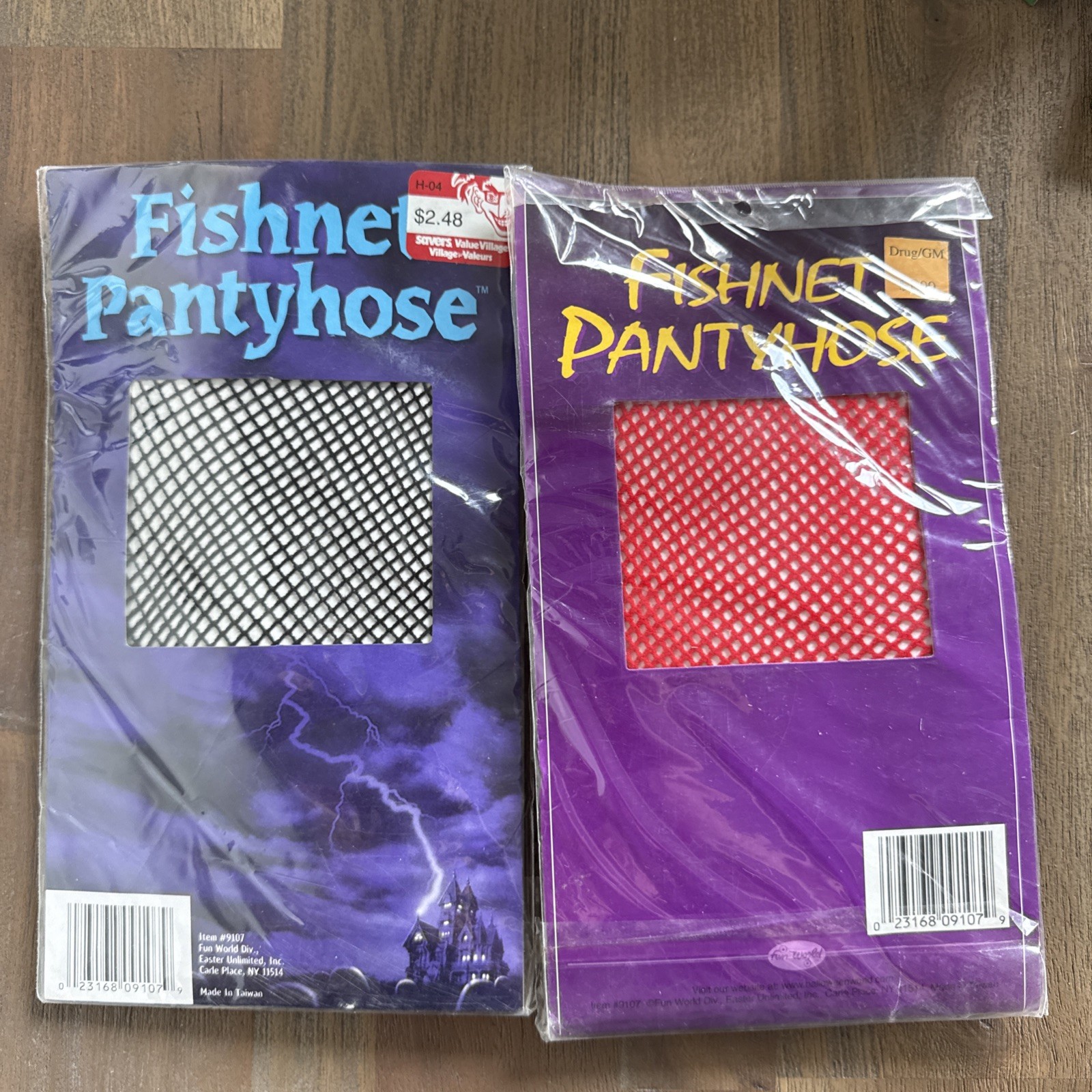 Vintage Fishnet Pantyhose Lot of 2, 1 BLACK 1 RED One Size Fits All New SEALED