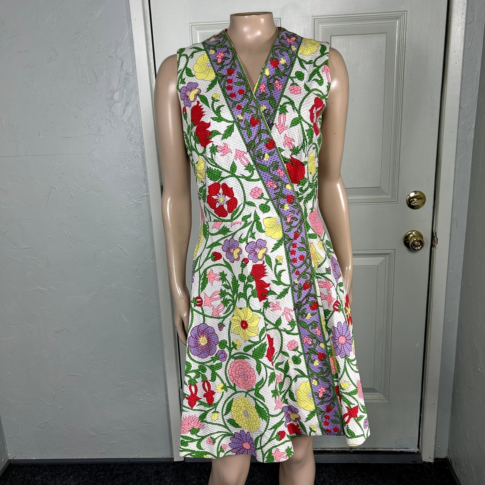 Vintage 60s 70s Womens Wrap Dress Serbin Party Cotton Floral Boho Bright P3-22