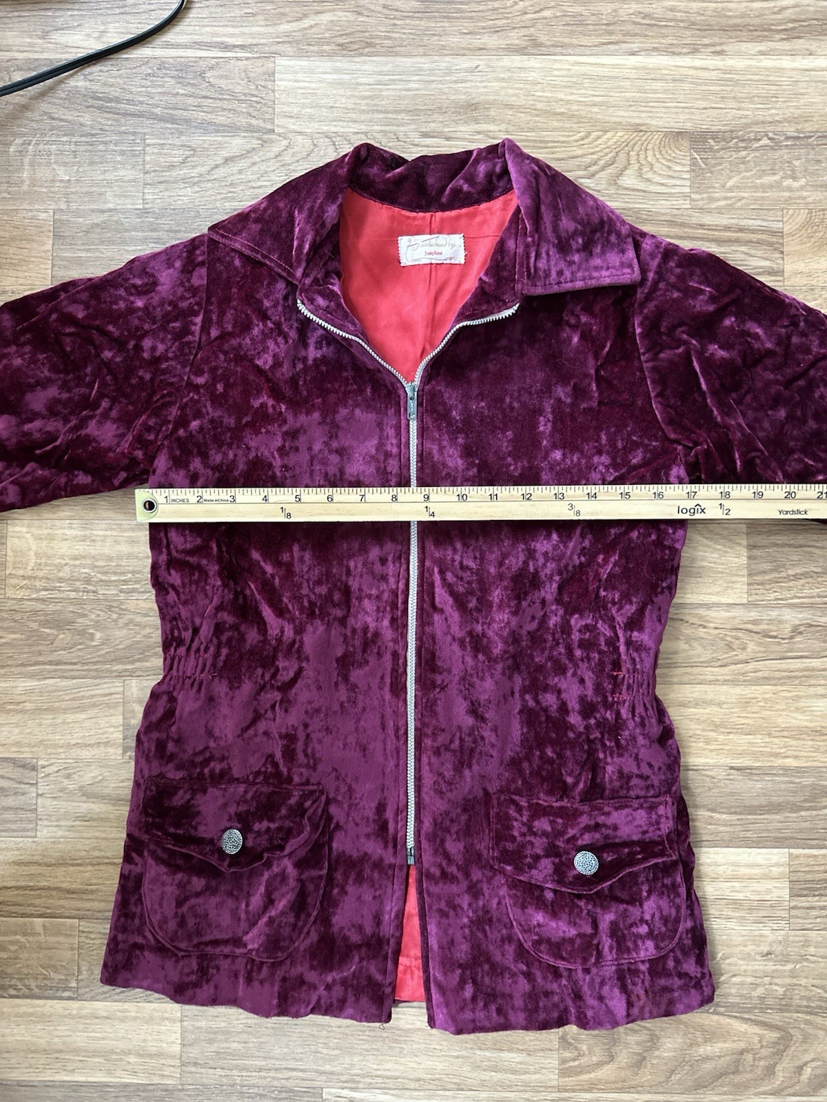 VTG Velvet Jacket S/M Handmade Pockets Zip Up Collared Purple Academia Y2K