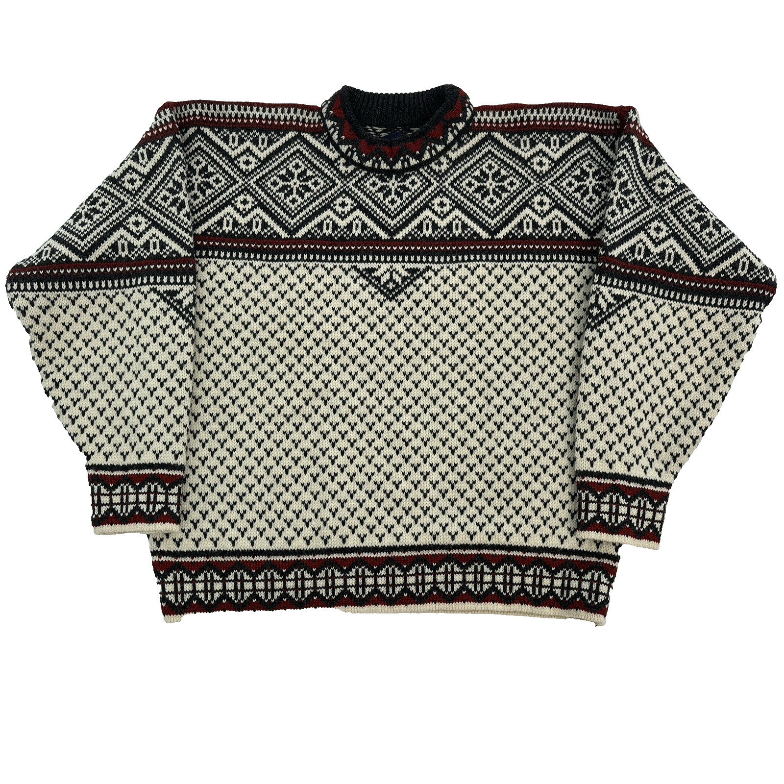 VTG Lands End Nordic Fair Isle 100% Wool Sweater Mens Sz Med Ski Made in Norway