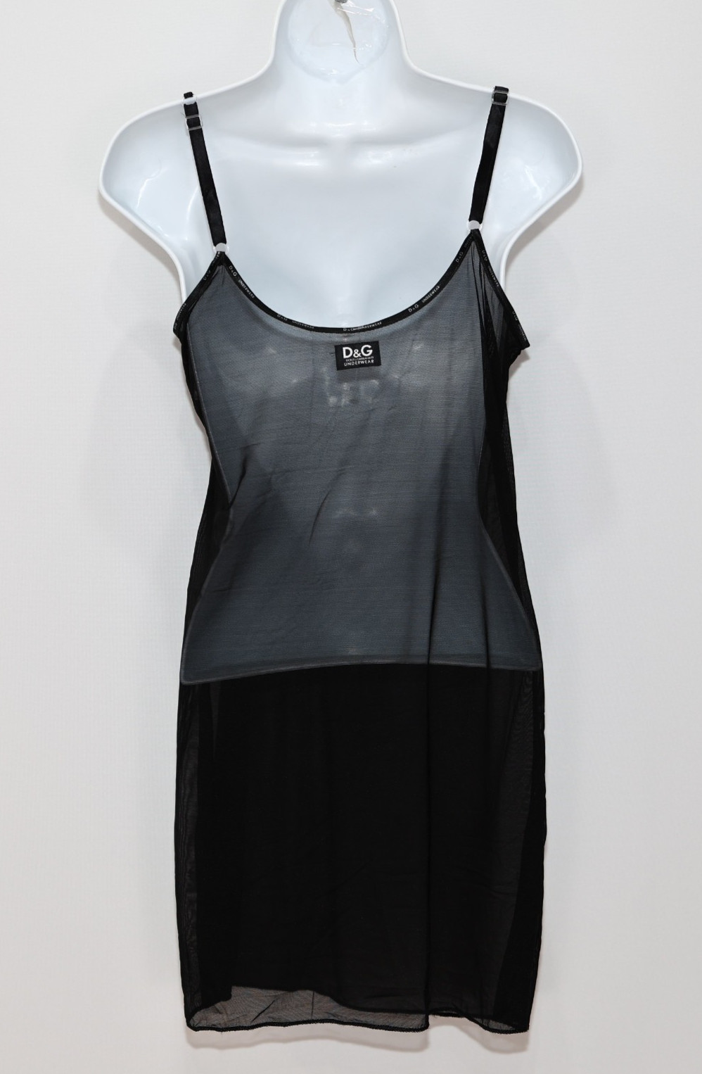 B5 Auth DOLCE & GABANNA Black See Through Y2K Era D&G Logo Nightgown Dress Sz ~4