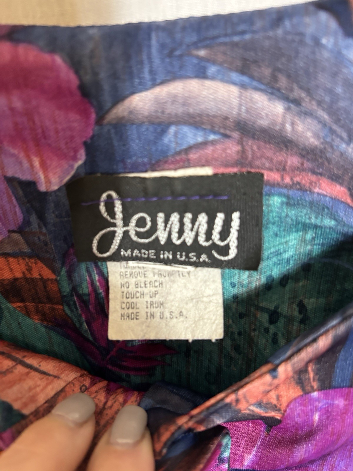 Vintage 90’s Jenny Dress Size 24 Purple Green Floral Long Sleeve Elastic Waist
