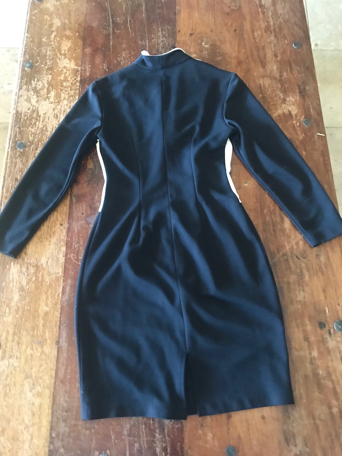 VTG 80s black & white classic dress decorative pearl zipper fitted look timeless