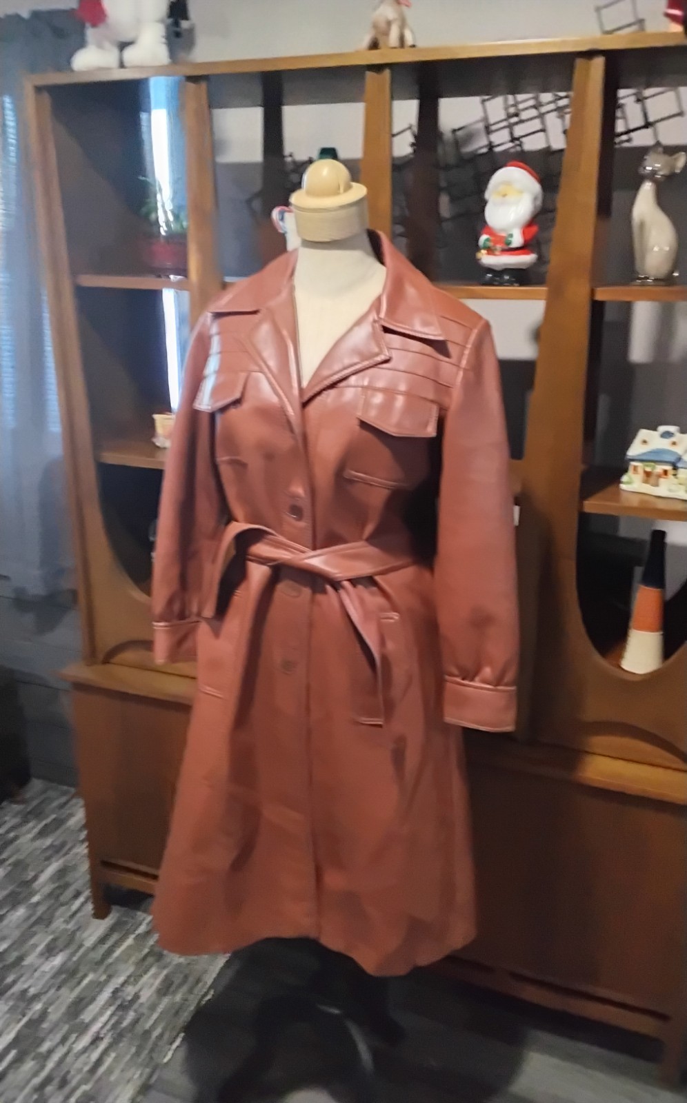 Vintage Mod Maid Pleather Boot Length Coat „Leather Look” -Size 14-