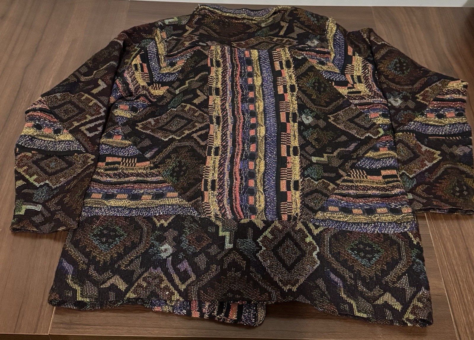Vintage THE ICING 90s Patterned 3D net Sweater Jacket Coogi Style size M Y2K