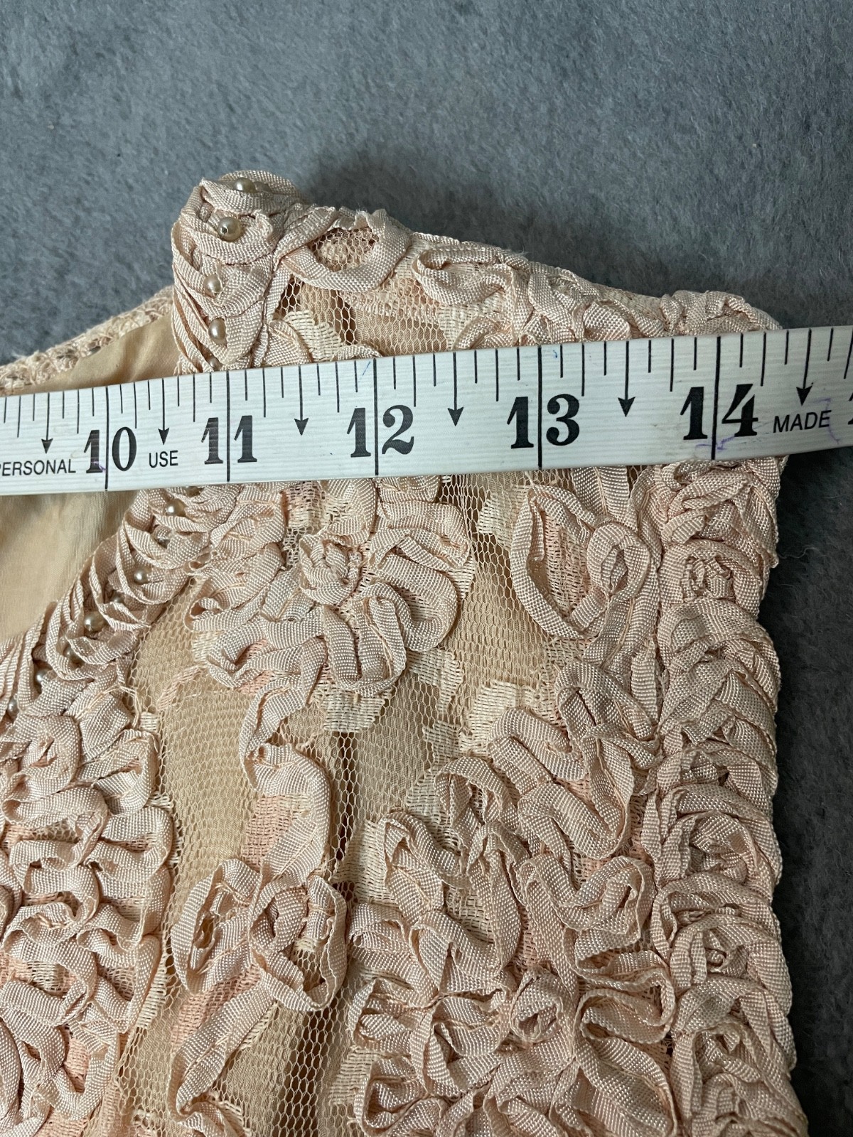 Vintage 50s Leonards Lace Jacket Top Set Small Pink Ribbon Pearl Embroidery VTG