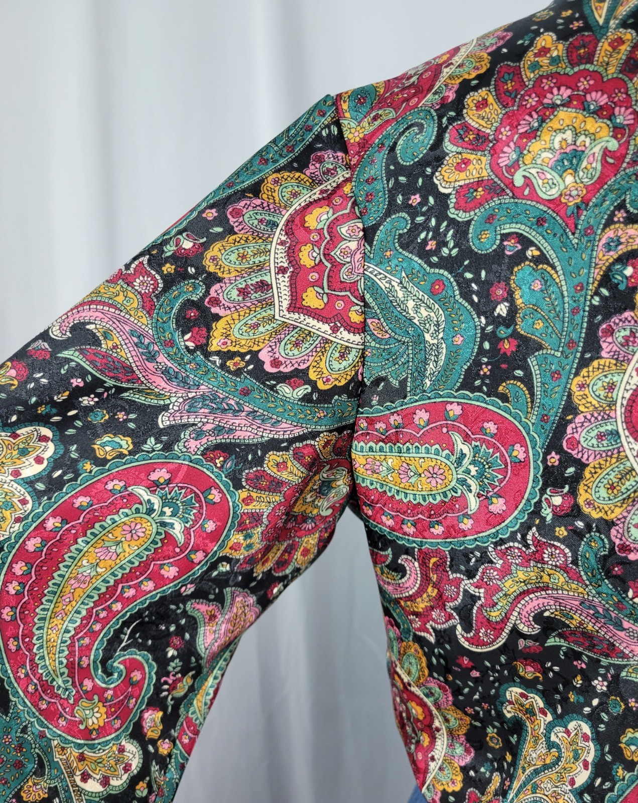 Vintage Notations Black/Red/Green/Brown Paisley Print Blouse Size 12