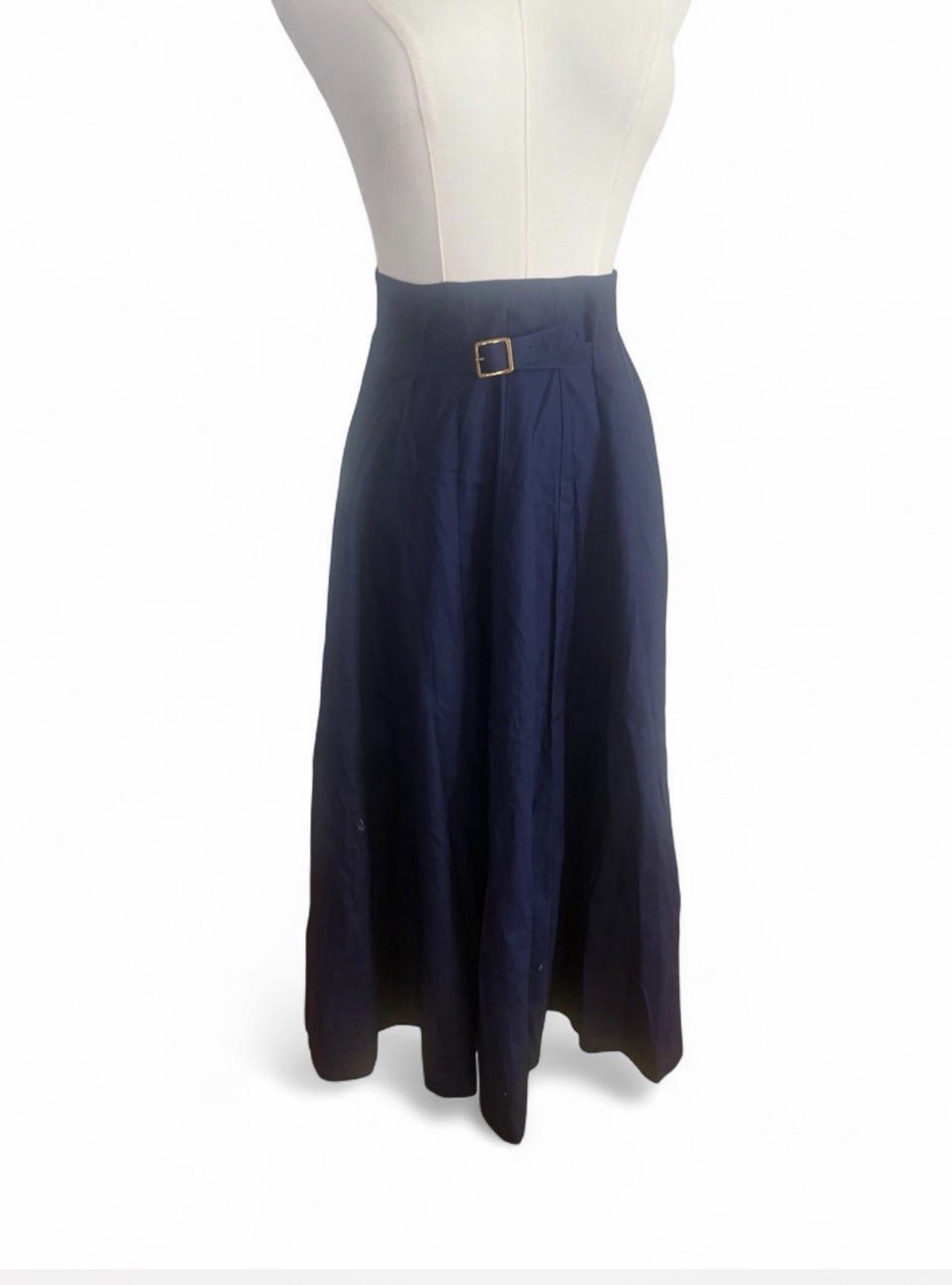 Vintage 1950s Navy Cotton Skirt | Metal Zip | High Waist